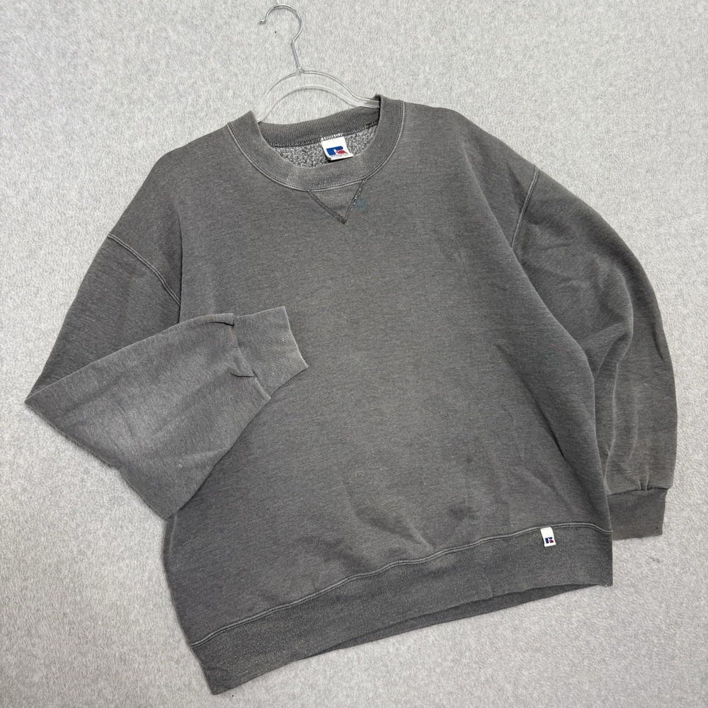 Vintage Russell Athletic Crewneck Sweatshirt L USA Made Blank Gray Sun Faded VTG